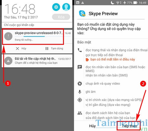 Cài Skype Preview cho điện thoại Android, HTC, Oppo, Samsung S8