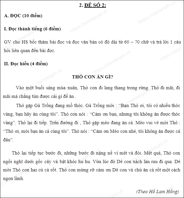 Đề thi cuối học kì 2 môn Tiếng Việt lớp 2, hướng dẫn học