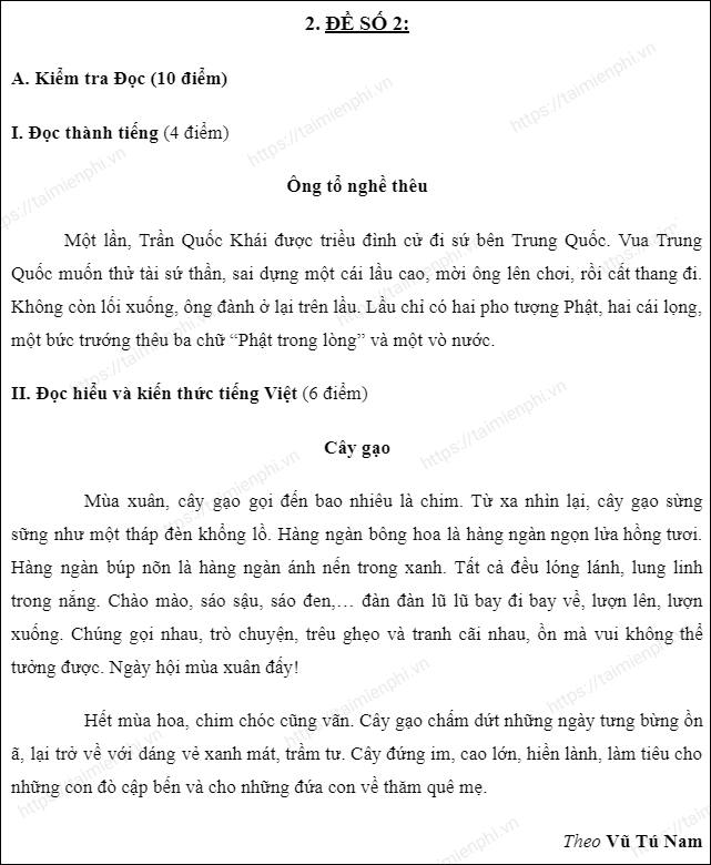 Tôi làm bài kiểm tra tiếng Việt hai ngày một lần.
