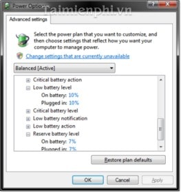 Windows 7 - Cách thiết lập thông báo hết pin cho laptop