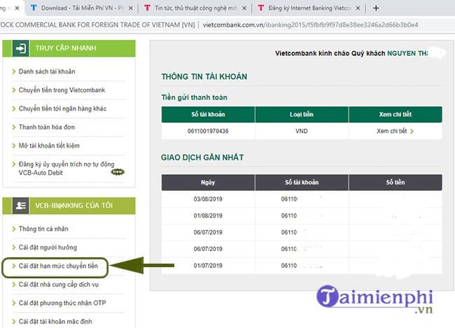 huong dan cai dat han muc chuyen tien trong vietcombank 3