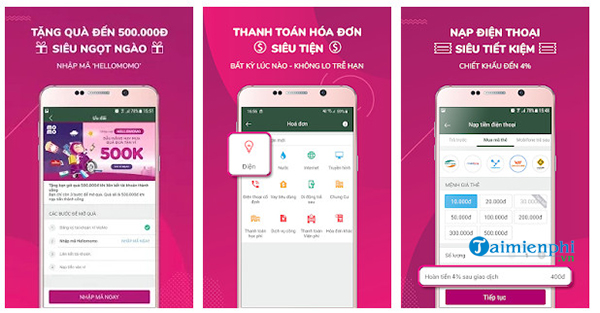 cac ung dung nap tien mobifone vi momo