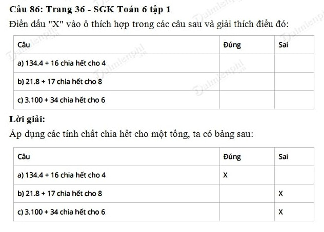 Giải Toan Lớp 6 Tập 1 Trang 35 36 Tinh Chất Chia Hết Của Một Tổng