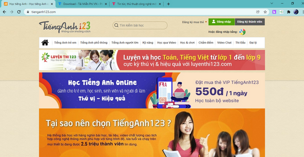 web Tu hoc tieng Anh online o nha