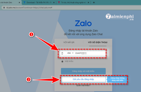 zalo web - dang nhap