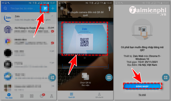 Zalo web dang nhap bang ma QR