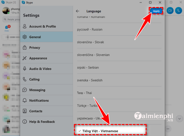 Skype tieng Viet cho Win 10