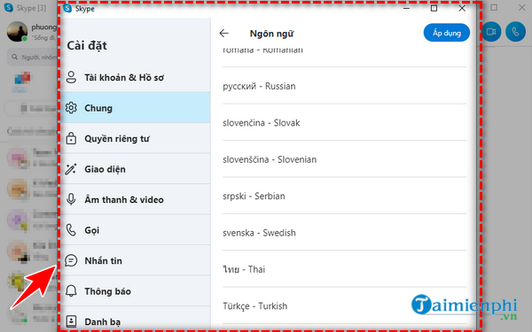 Thay doi ngon ngu tren Skype