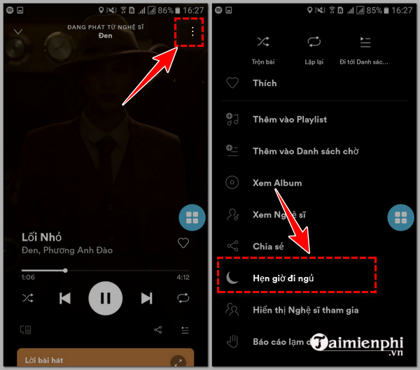 Cách hẹn giờ tắt nhạc trên Spotify cho Android, iPhone