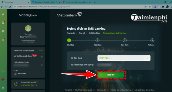 Khong huy duoc SMS Banking Vietcombank