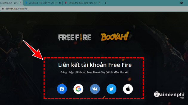 ket noi tai khoan Free Fire tren ung dung BOOYAH! Live