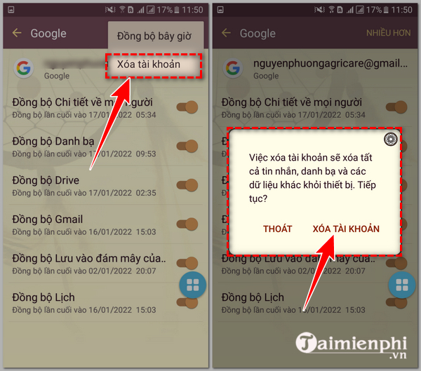 Cách xóa Gmail trên điện thoại di động