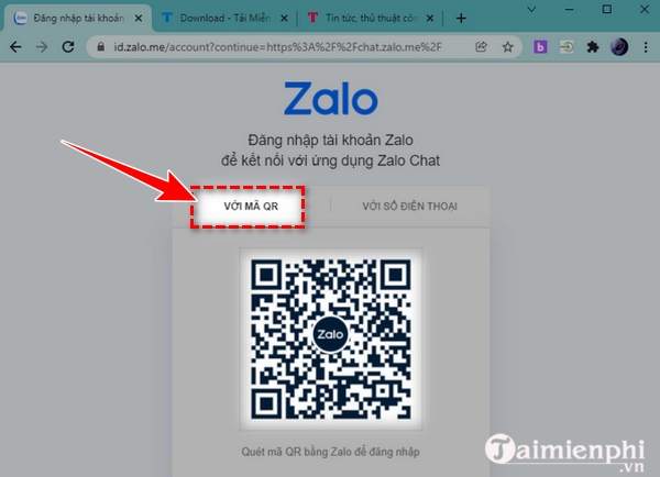 Zalo Web đang đăng nhập bằng mã QR
