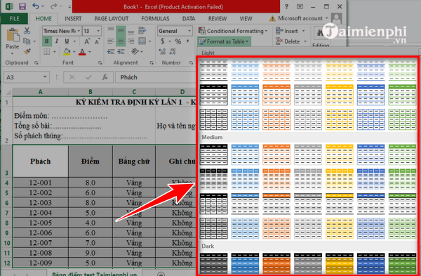 Cách tạo trạng thái trong Excel 2003