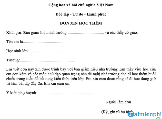 Cach viet don xin hoc them chieu