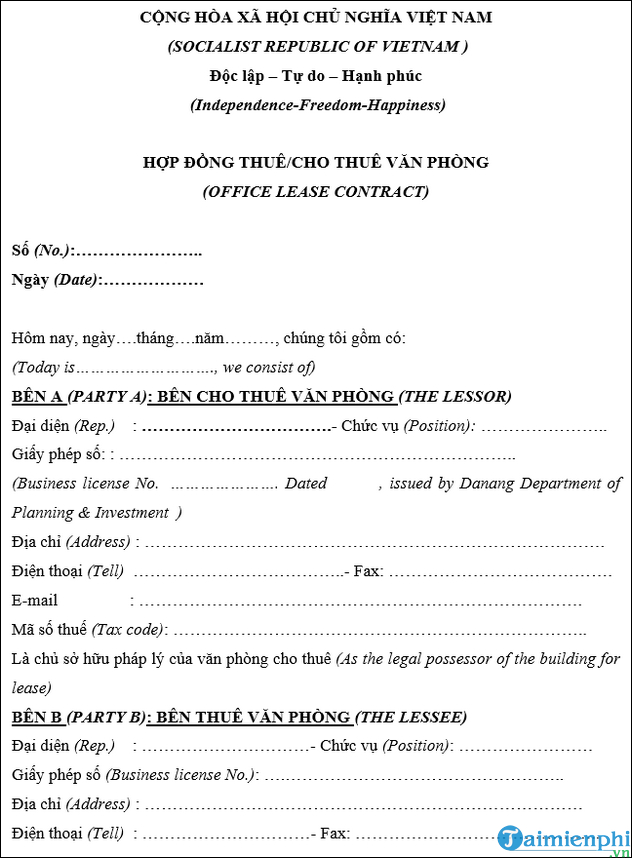 Mẫu hợp đồng cho thuê văn phòng song ngữ (Office lease contract) mới nhất 5 Mau hop dong van phong cho thue song ngu
