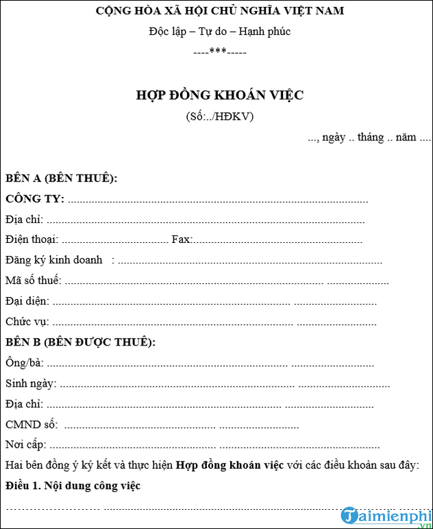 Hop dong khoan viec gom cac loai nao