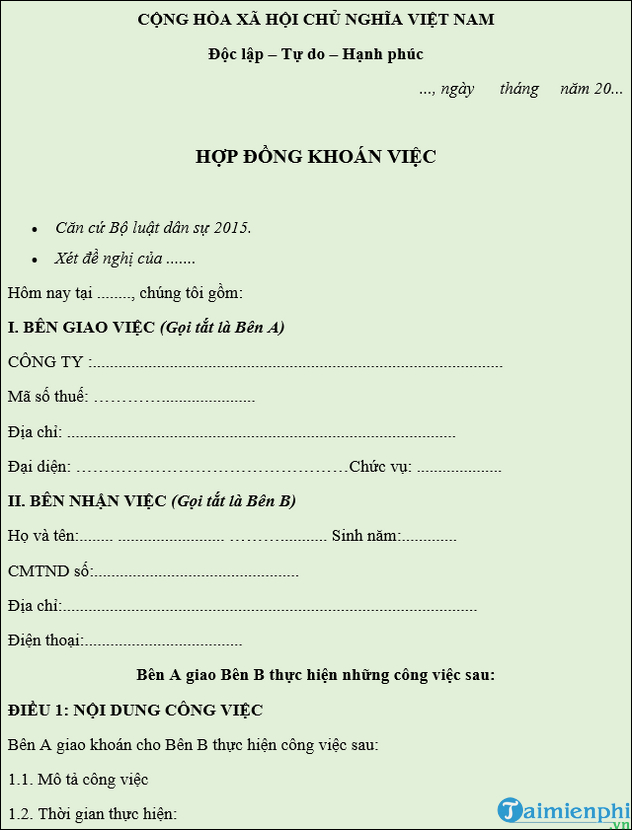 Mau hop dong khoan viec khong huy ngang