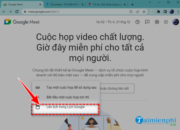 huong dan len lich hop vao 1 gio chieu nay tren google meet 3