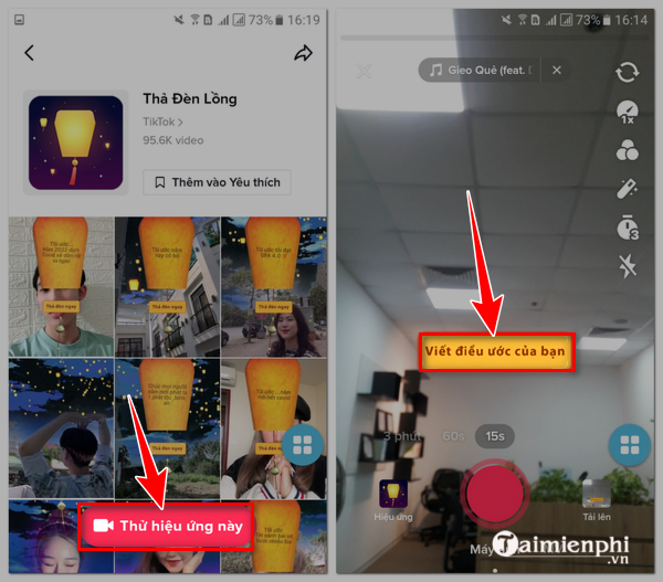 lam video tha den long tren TikTok