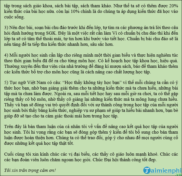 Bai tham luan Dai hoi chi doan ve viec hoc tap cua hoc sinh