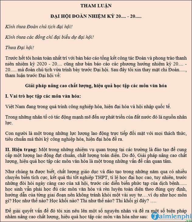 Ban tham luan hoc tap Dai hoi chi doan THPT