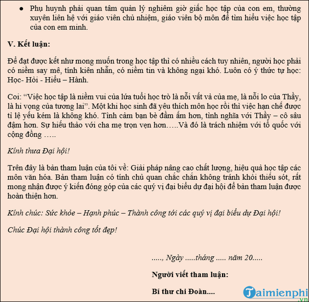 mau bai tham luan ve hoc tap trong dai hoi chi doan hay nhat