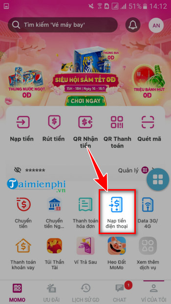 cach nap tien dien thoai bang vi momo