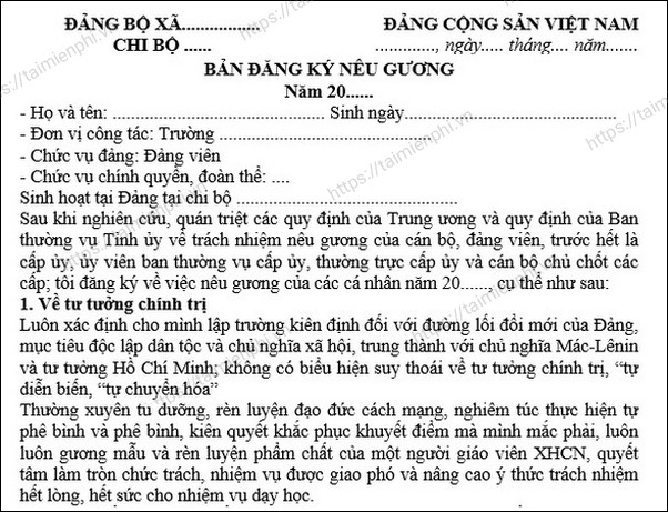 M U B N Ng K N U G Ng Ng Vi N N I Dung V C Ch Vi T   Mau Ban Dang Ky Neu Guong Dang Vien 2 