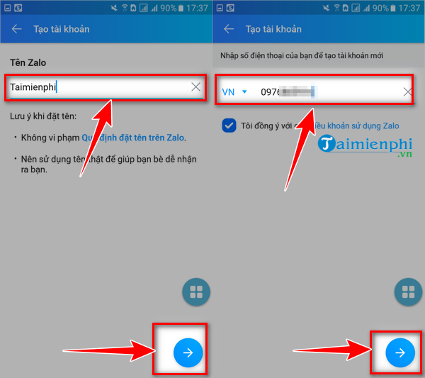 cach dang ky zalo tren dien thoai