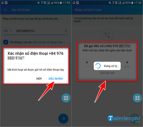 Tao tai khoan zalo tren dien thoai