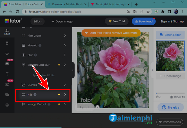 cach doi mau anh trong Fotor