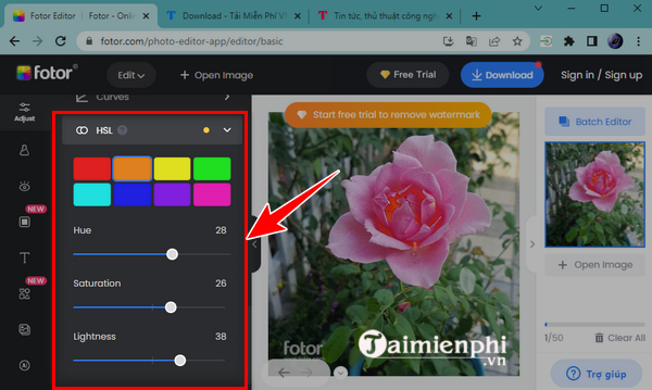 doi mau anh bang Fotor