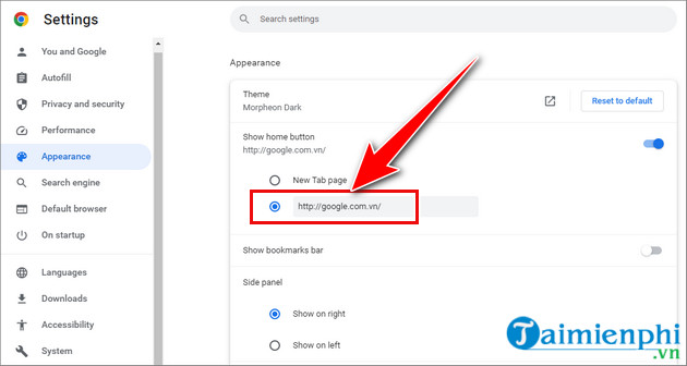 Cach dat Google.com.vn lam trang chu tren trinh duyet chrome