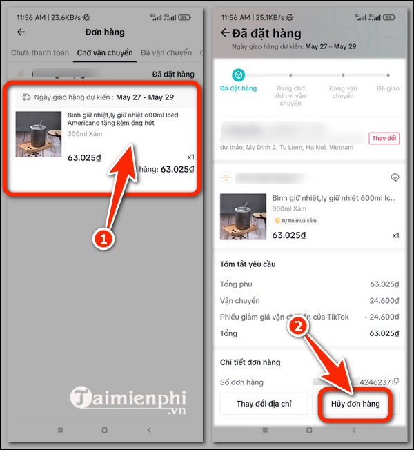 cach huy don hang tren tiktok shop