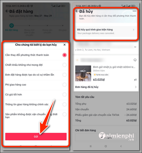 cach huy don hang tren tiktok khi khong co nut huy