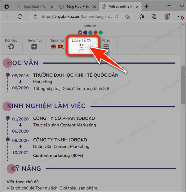 tao cv online tren dien thoai