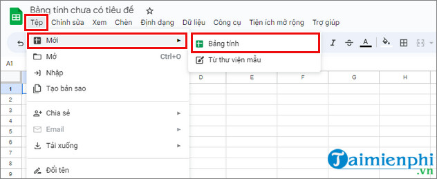 Cach tao file tren Google Sheet