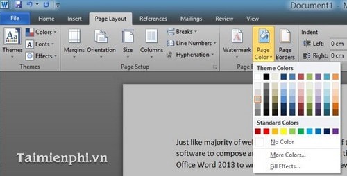 Cách đổi màu nền trong word 2010/2013