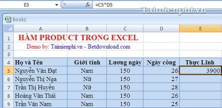 Hàm PRODUCT trong Excel, hàm tính tích các giá trị, ví dụ minh họa và cách dùng