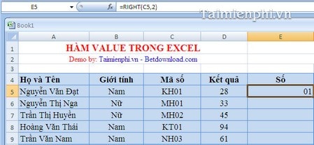 Hàm VALUE trong Excel, cú pháp và ví dụ minh họa 6