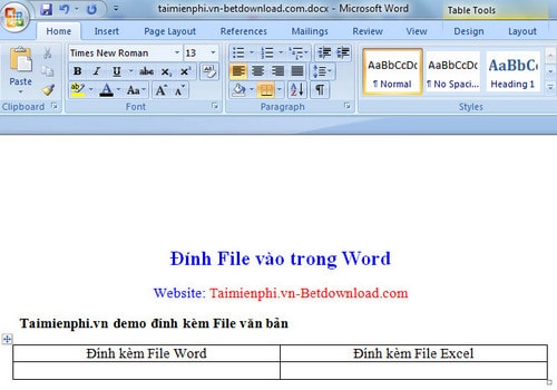 Cách đính kèm file trong word