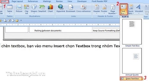 Cách dùng text box trong word 2007