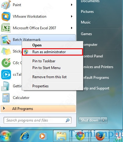 Chạy ứng dụng bằng tài khoản Administrator trên Windows
