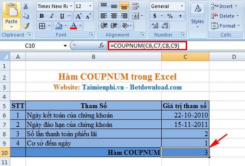 Excel - Hàm COUPNUM trong Excel, Ví dụ và cách dùng