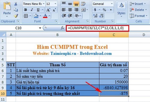 Hàm CUMIPMT, sử dụng hàm tính số tiền lãi cộng dồn trong Excel