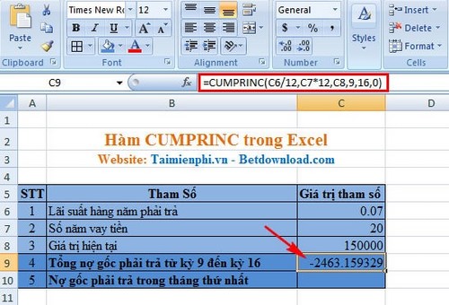 Excel - Hàm CUMPRINC trong Excel, Ví dụ và cách dùng