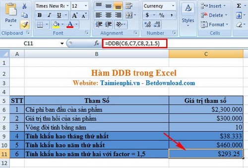 Excel - Hàm DDB trong Excel, Ví dụ và cách dùng
