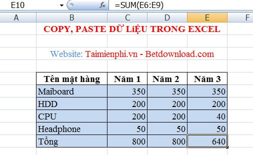 Excel - Hướng dẫn Copy và Paste dữ liệu trong bảng tính
