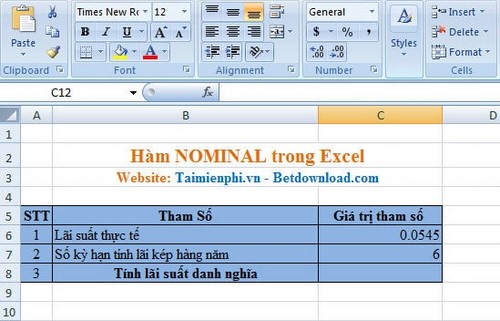 Excel - Hàm NOMINAL, Hàm tính lãi suất danh nghĩa hàng năm